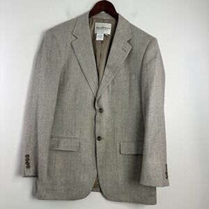 Norm Thompson Silk Blazer Sport Coat Mens 40R Beige Two Button Tweed Woven Check